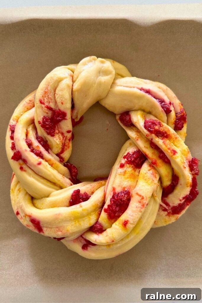 Festive Braided Sourdough Brioche Wreath with Raspberries & Orange Glaze 7 img 28162 7