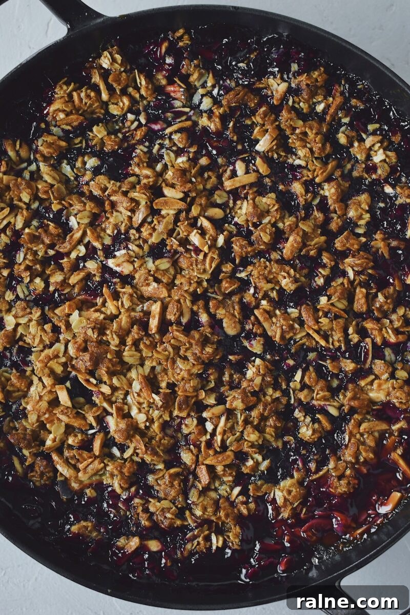 Blueberry Rhubarb Crisp just out of the oven.