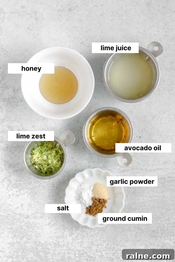 Southwest Quinoa Salad with Avocado and Zesty Lime Dressing 4 Gallery image of labeled ingredients for both quinoa salad and the lime vinaigrette.