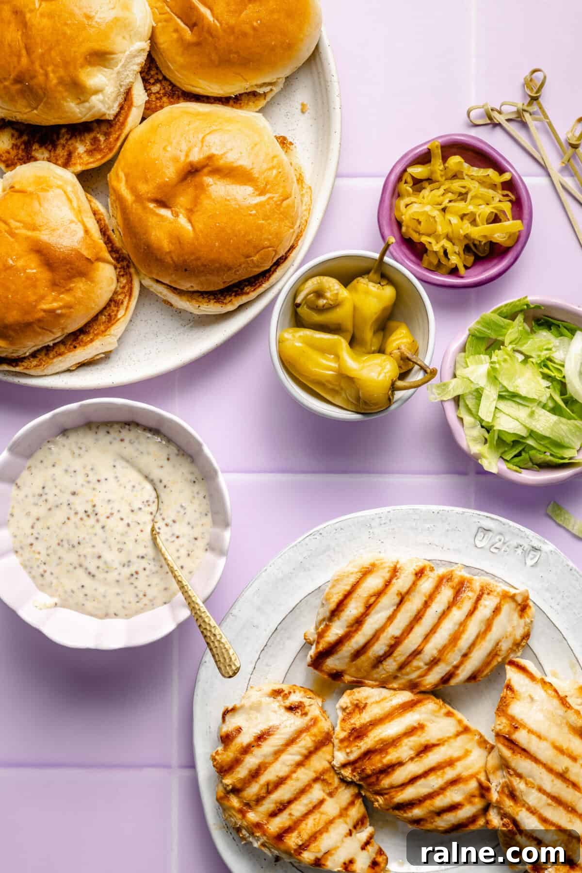 Grilled Chicken Sandwiches with Tangy Pepperoncini Sauce 4 All assembly items for Pepperoncini Grilled Chicken Sandwiches.