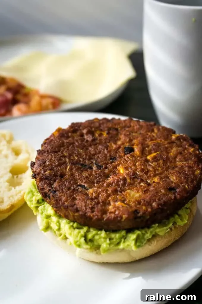 Black Bean Breakfast Burger with Avocado and Chipotle Mayo 4 MorningStar spicy black bean burger patty