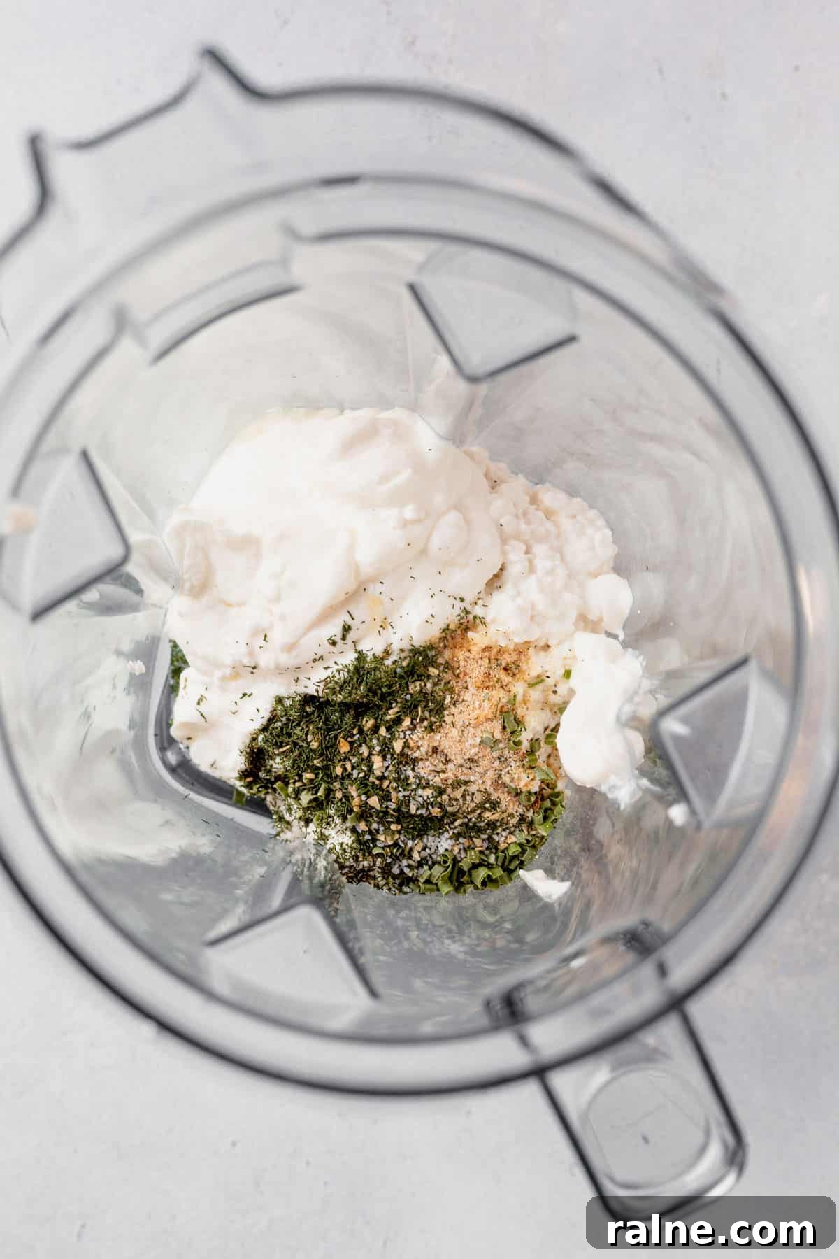 Creamy Cottage Cheese Dip Recipe for Fresh Veggies and Chips 5 cottage cheese, greek yogurt and ranch seasoning in a blender