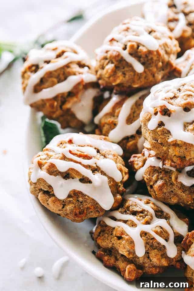 Carrot Cake cookies arranged in a bowl.