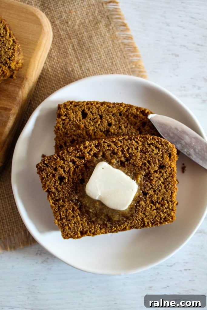 Gluten-Free Brown Bread: Boston and Irish-Style Recipes 13 overhead shot of brown bread on a plate with butter