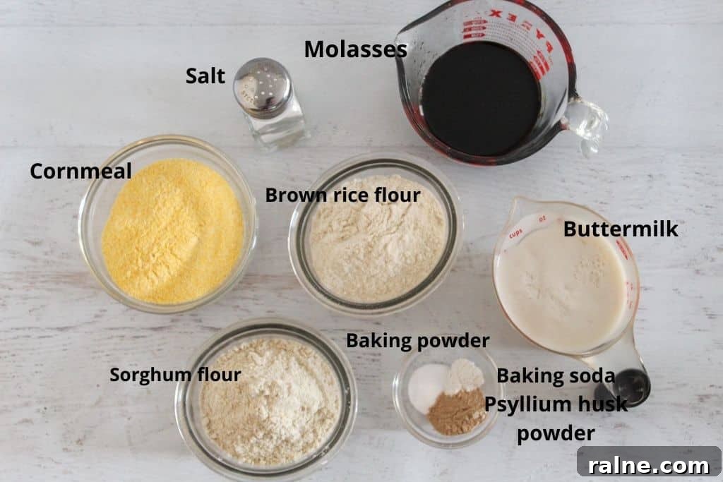 Gluten-Free Brown Bread: Boston and Irish-Style Recipes 3 labeled ingredients on a countertop