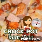 Our Crock Pot Ham Stew is a flavorful one pot meal you can make with leftover ham. The smoky ham flavor cooks into the cabbage, tomatoes and green beans to create a delicious low carb stew.