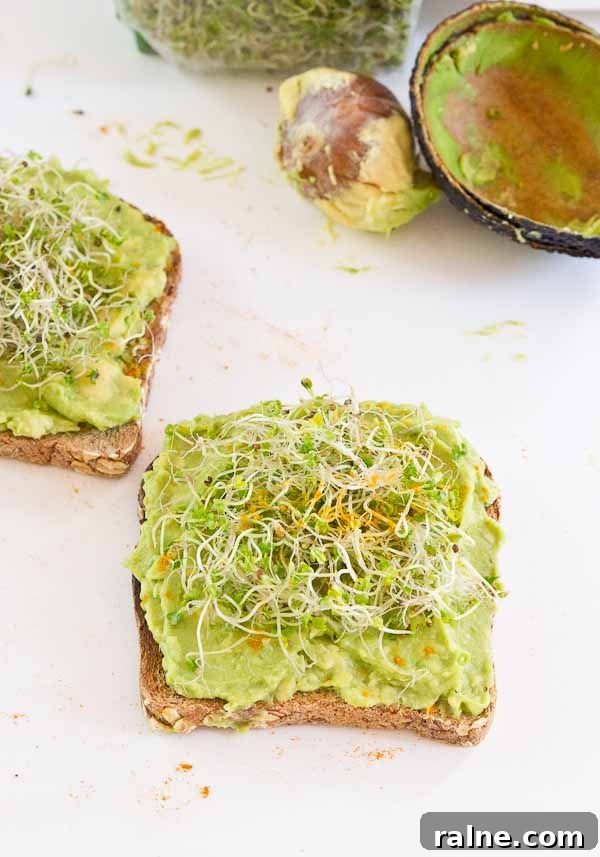 Crunchy Kale Sprout Avocado Toast Recipe for Breakfast or Brunch 2 Start out your day with Avocado Toast with Kale Sprouts. This meal makes you feel good from the inside out! Serve with a big bowl of bitter greens to get even more veg into your diet.