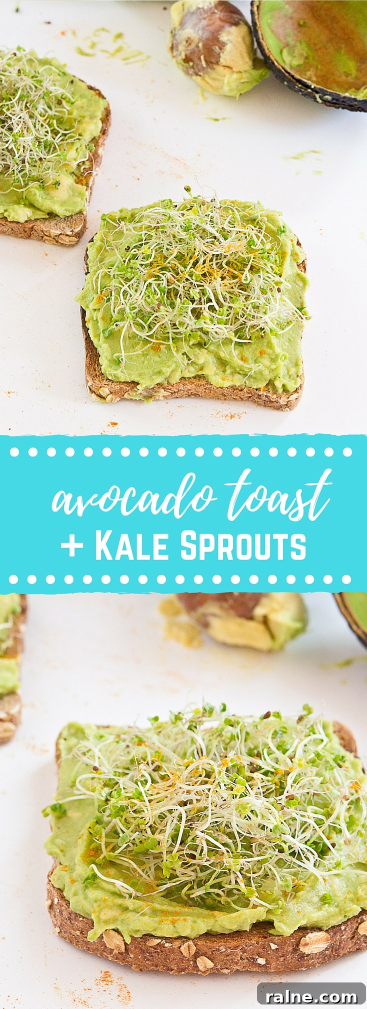 Crunchy Kale Sprout Avocado Toast Recipe for Breakfast or Brunch 9 Start out your day with Avocado Toast with Kale Sprouts. This meal makes you feel good from the inside out! Serve with a big bowl of bitter greens to get even more veg into your diet.