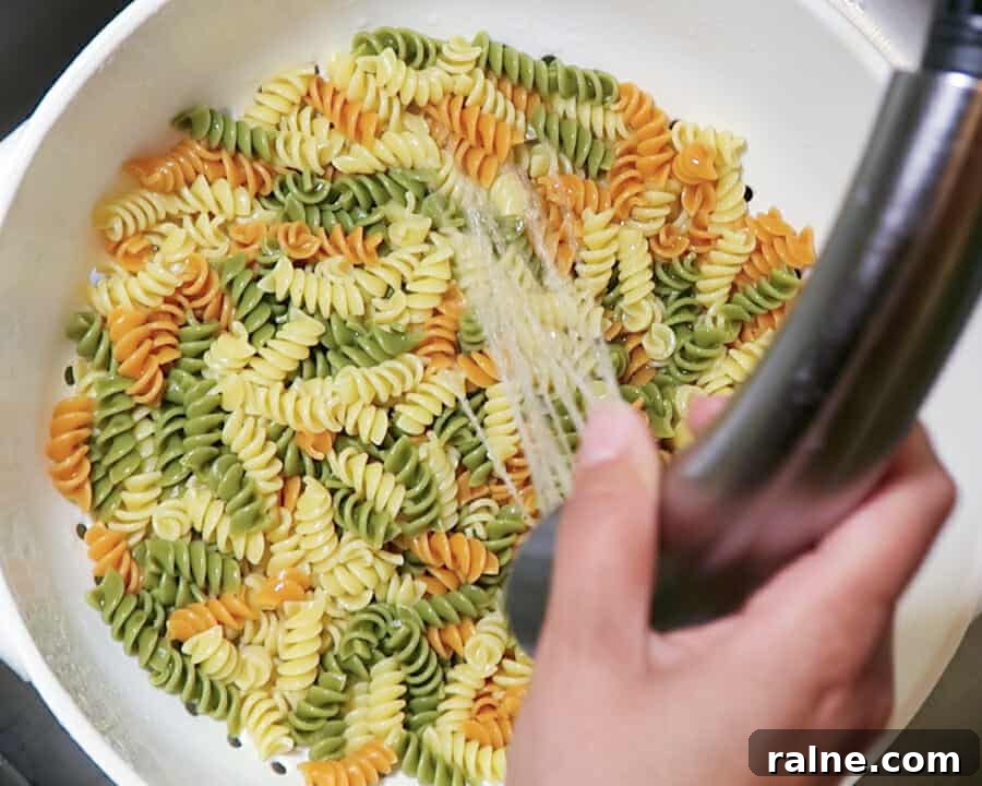 Preparing pasta salad