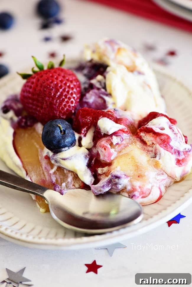 Delicious Mixed Fruit Trifle Recipe for Parties and Weekends 6 A serving of patriotic fruit trifle on a plate