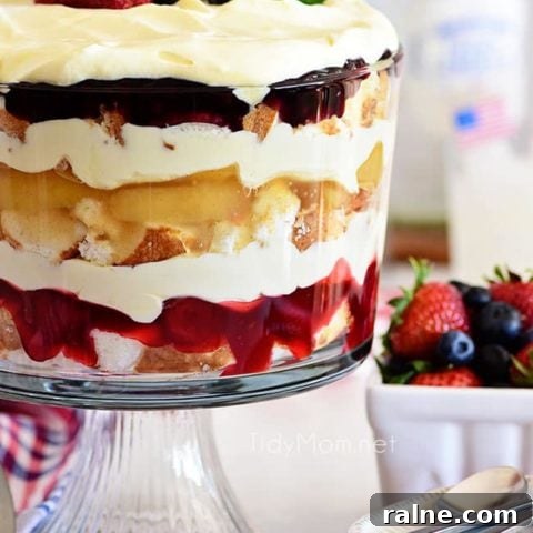 fruit trifle with strawberry, blueberry and apple pie filling