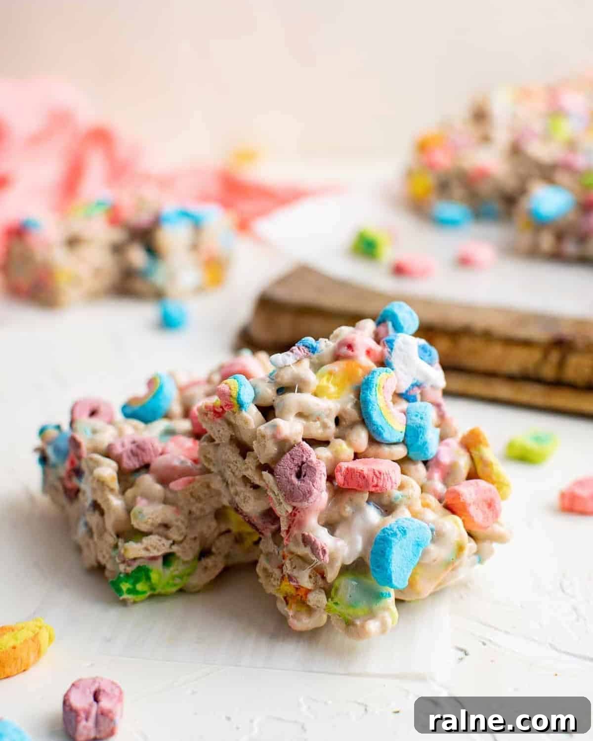 Lucky Charms treats with rainbow marshmallows.