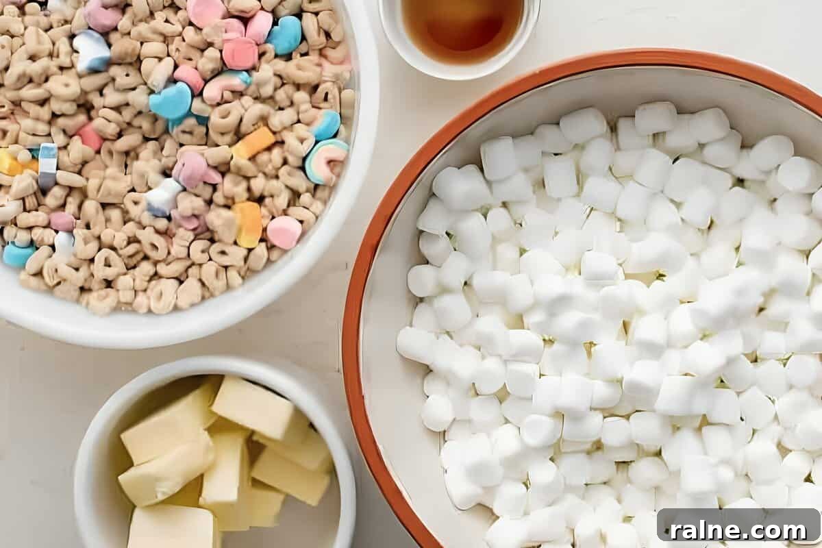 Ingredients for Lucky Charms treat bars.