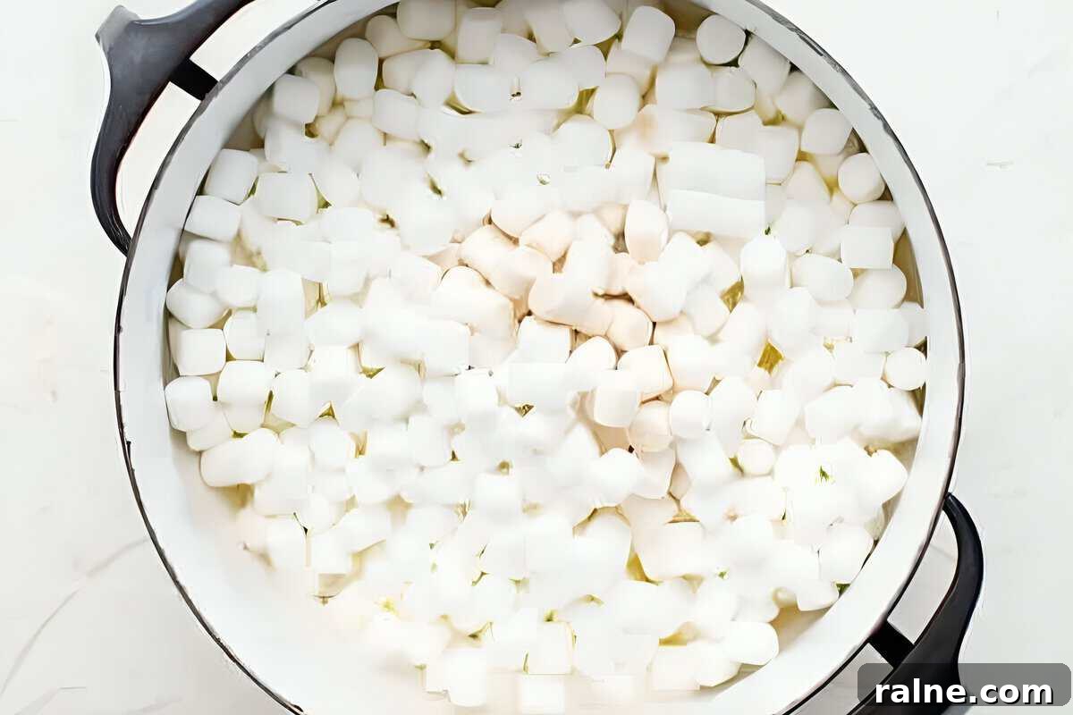 Mini marshmallows in a pot.