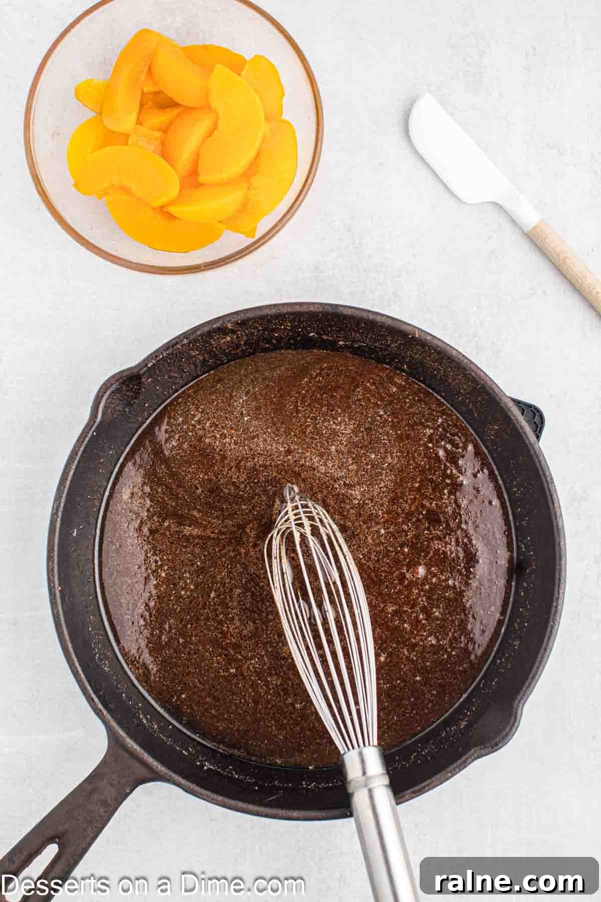 Crispy Fried Peach Cobbler: Southern Dessert Recipe 4 Butter, brown sugar and spices combined in a skillet.