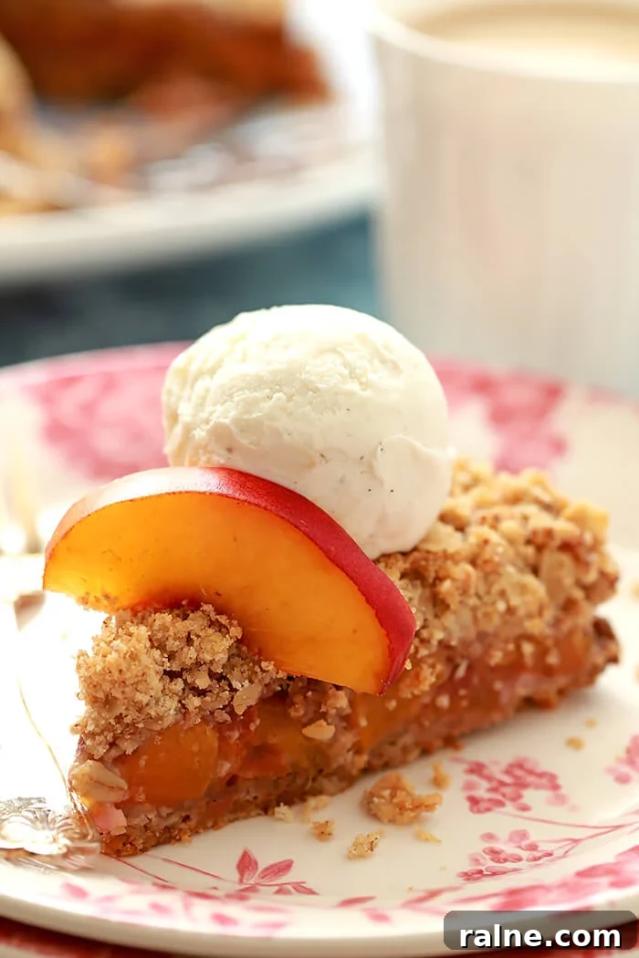Peach and Pecan Double-Crust Crisp Recipe 4 Slice of Double Crusted Peach and Pecan Crisp