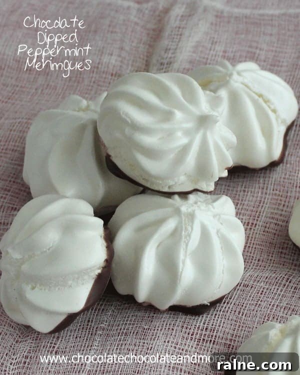 Chocolate Dipped peppermint Meringues