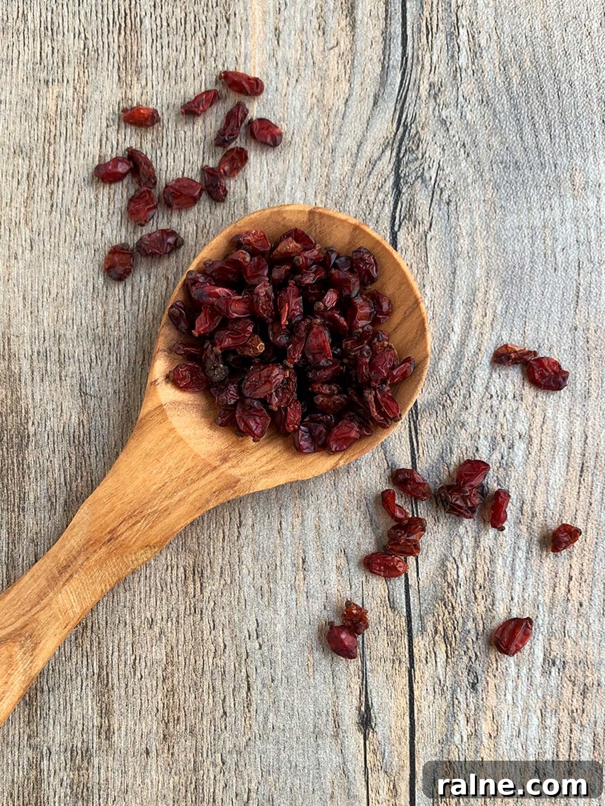 Barberries (Zereshk): A Culinary Guide to Persia’s Tangy Jewel 3 Barberries on a wooden spoon.