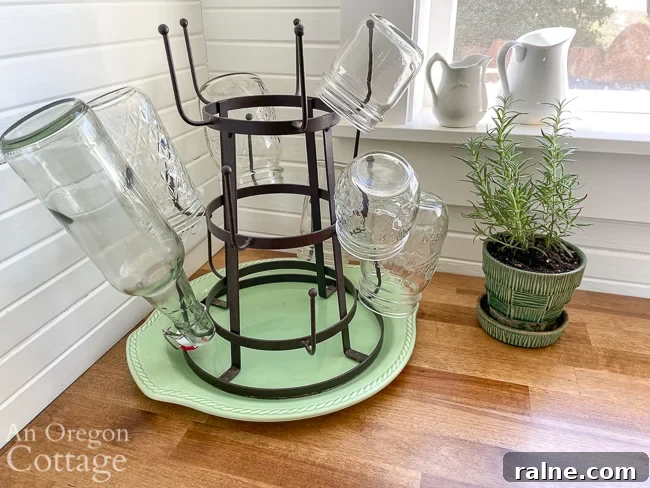 Good Things List No. 38: Garden Progress, Woman’s Garden, Roomba, Ikea Desk & Books 8 glass drying rack on counter