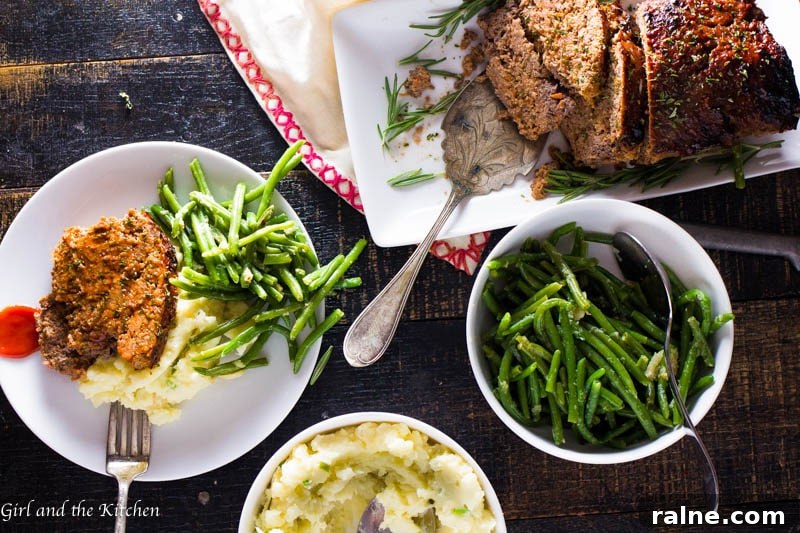 Turkey meatloaf served with sides