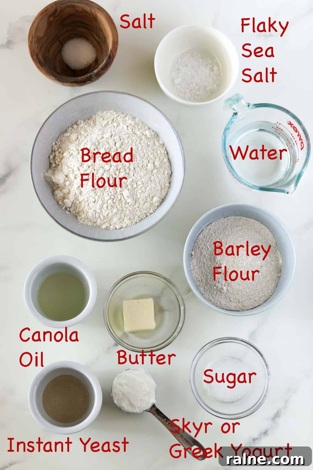 Soft Swedish Tunnbröd Recipe: How to Make Traditional Flatbreads 3 Labeled ingredients for Soft Swedish Flatbreads (tunnbröd)