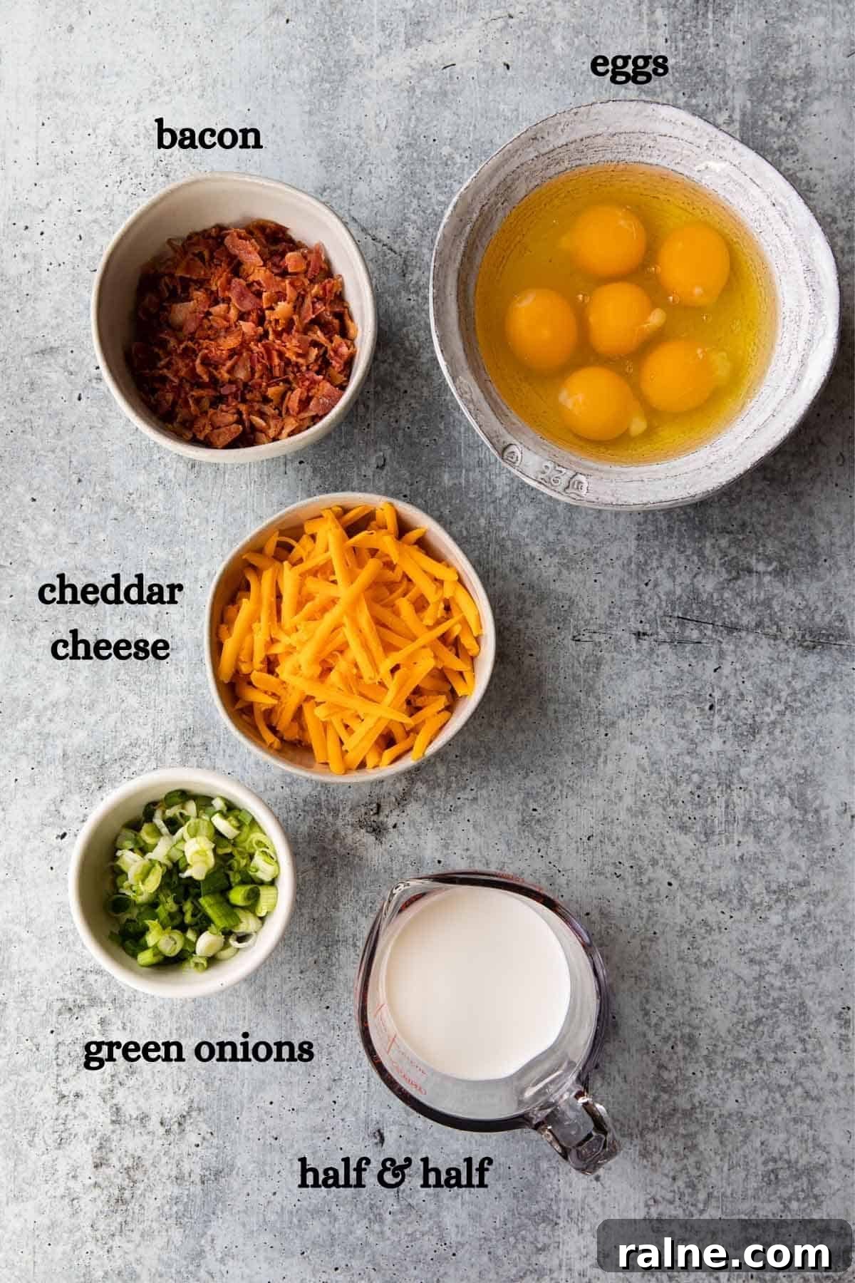 Instant Pot Egg and Sausage Breakfast Casserole 3 Bacon, raw eggs, cheddar cheese, green onions, half and half