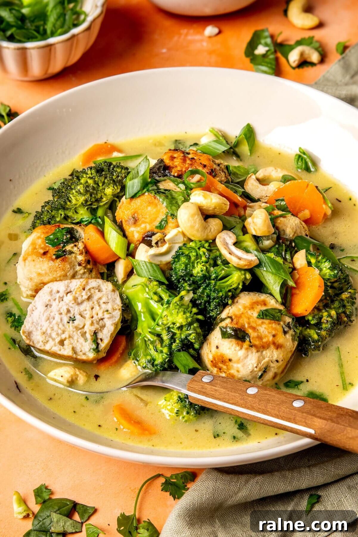 Chicken Meatballs in Creamy Thai Green Curry Sauce 2 Chicken Meatballs in Green Curry Sauce - Olivia Adriance