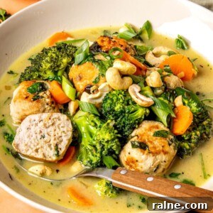 Chicken Meatballs in Creamy Thai Green Curry Sauce 13 Chicken Meatballs in Green Curry Sauce - Olivia Adriance
