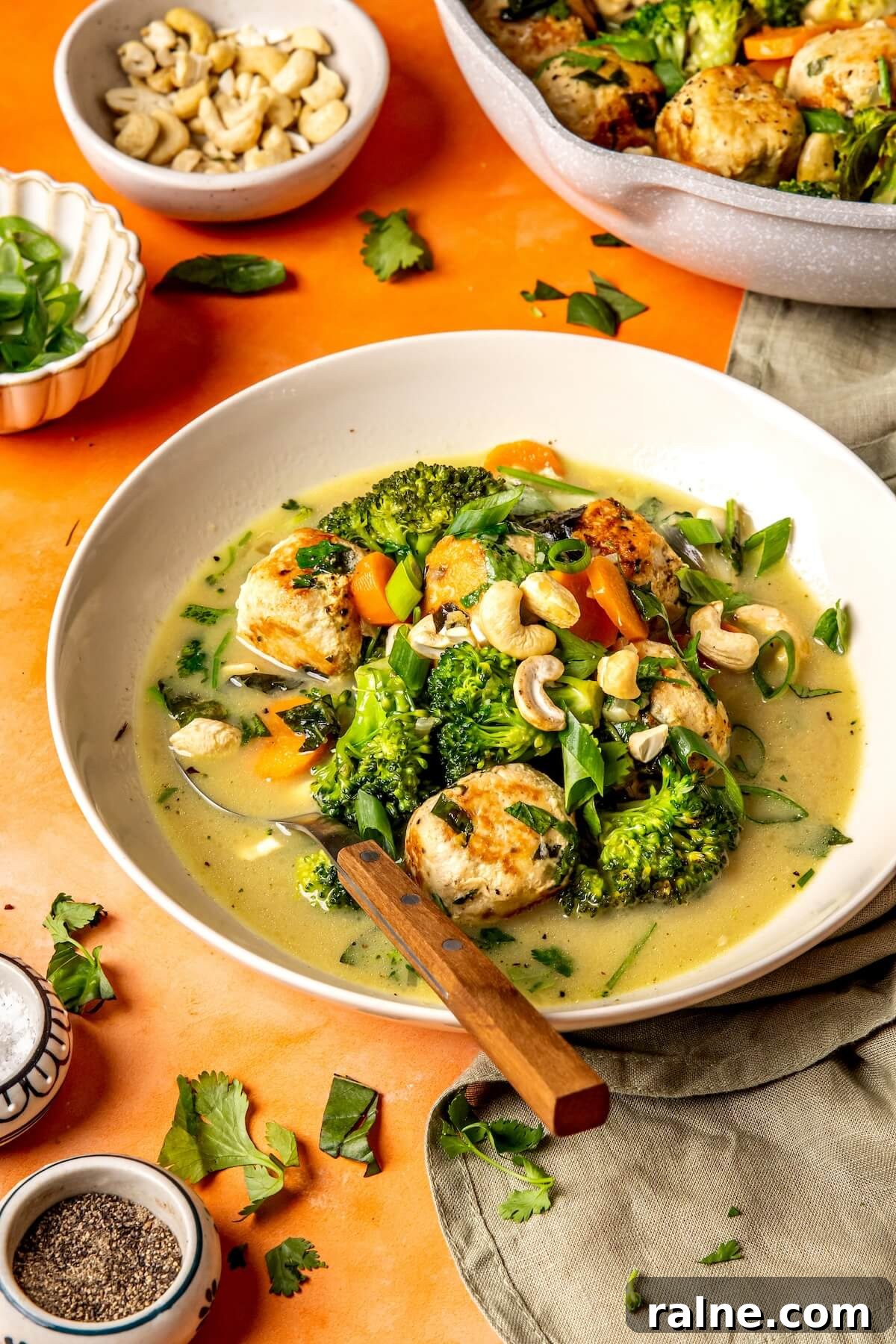 Chicken Meatballs in Creamy Thai Green Curry Sauce 5 Chicken Meatballs in Green Curry Sauce - Olivia Adriance