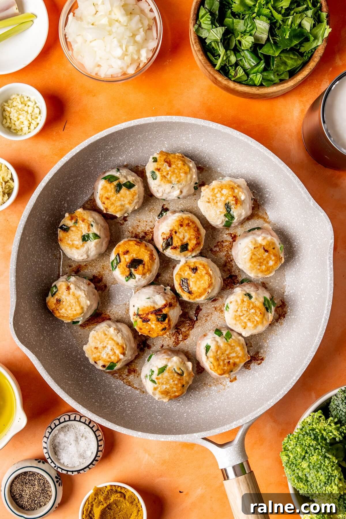 Chicken Meatballs in Creamy Thai Green Curry Sauce 8 How to Make Chicken Meatballs in Green Curry Sauce Step 2 - Olivia Adriance