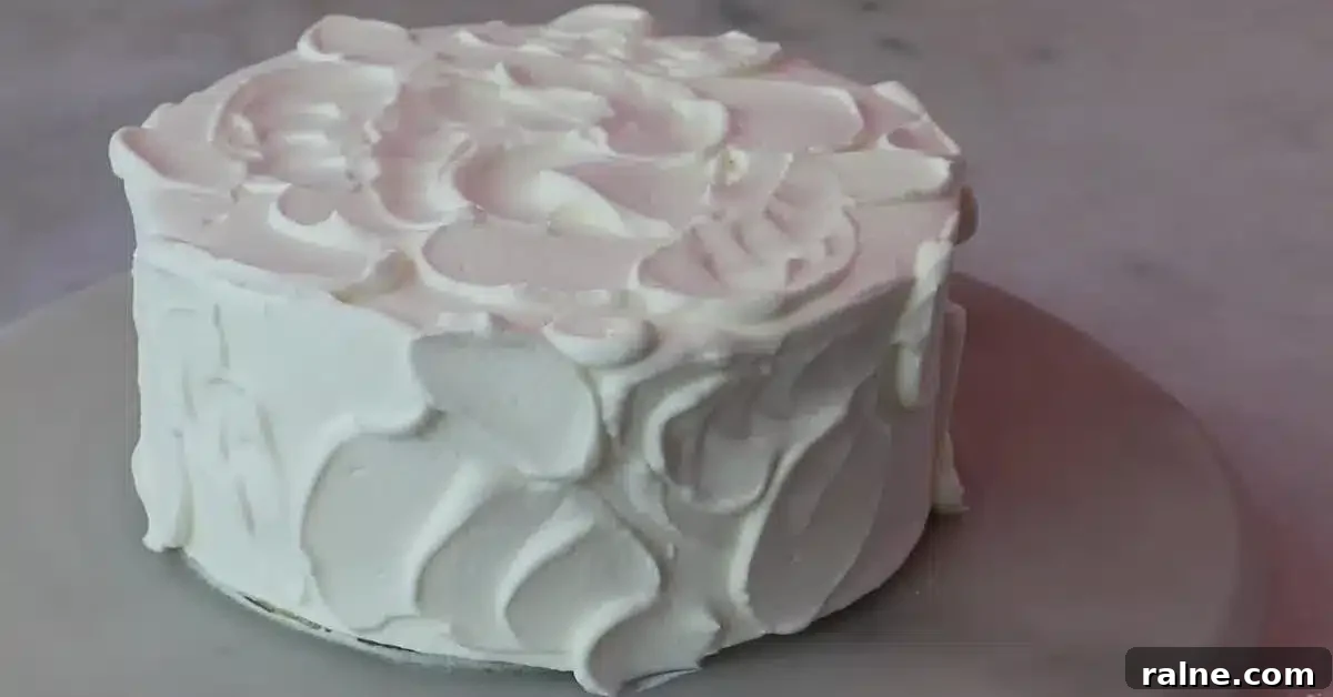 Decadent Strawberry Cream Layer Cake Recipe 24 the final look of the strawberry cream cake, frosted with a cake spatula