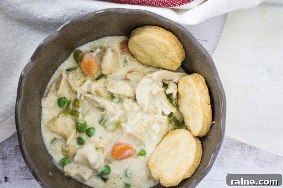 Instant Pot Chicken Pot Pie with Pie Crust or Biscuit Topping 3 brown bowl filled with Instant Pot chicken pot pie filling and rounds of baked pie crust