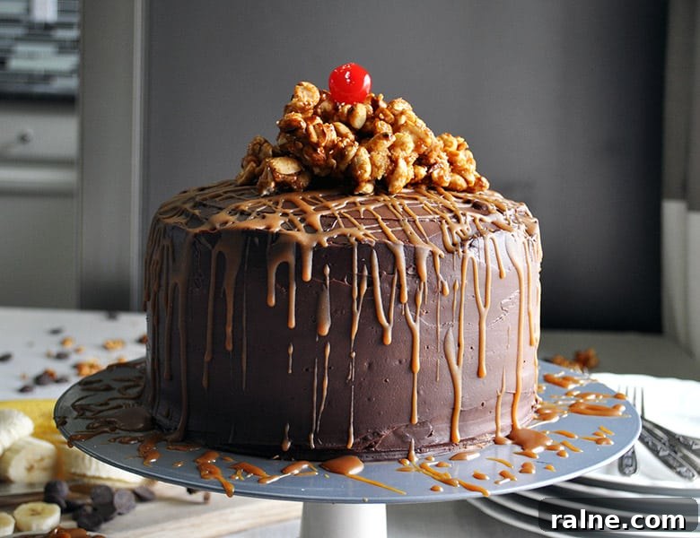 Banana Split Crepe Cake Recipe with Creamy Banana and Chocolate Layers 3 Bananan Split Crepe Cake | low sugar cake | ofbatteranddough.com
