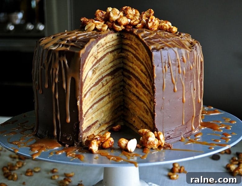 Banana Split Crepe Cake Recipe with Creamy Banana and Chocolate Layers 4 Bananan Split Crepe Cake | low sugar cake | ofbatteranddough.com