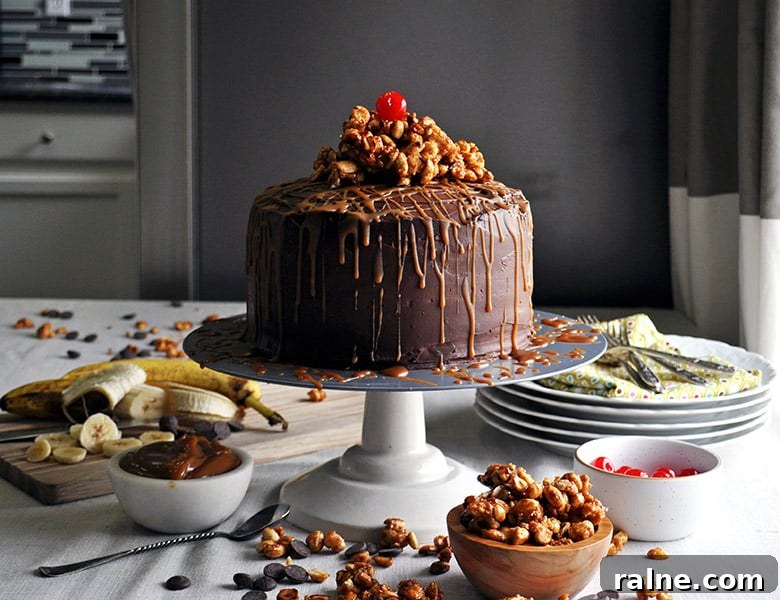 Banana Split Crepe Cake Recipe with Creamy Banana and Chocolate Layers 5 Bananan Split Crepe Cake | low sugar cake | ofbatteranddough.com