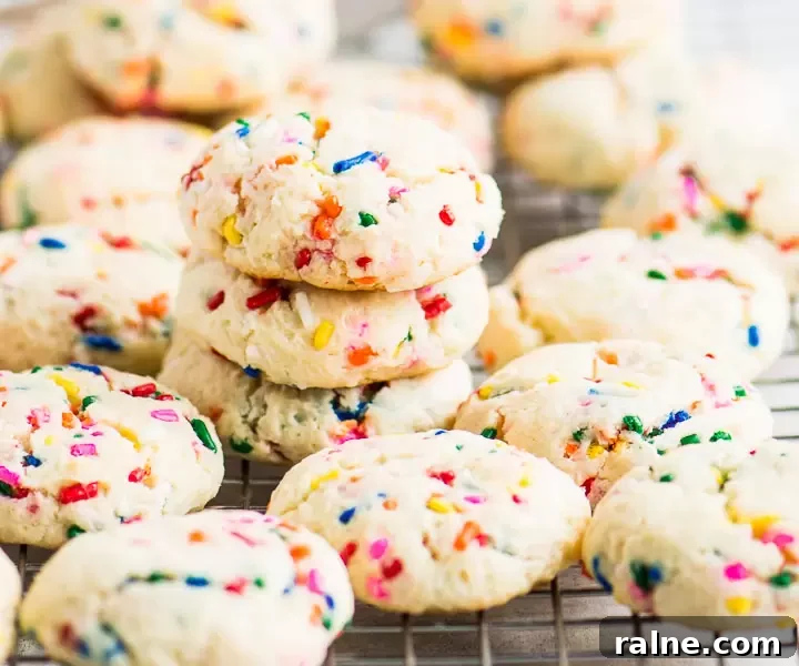 cake mix funfetti cookies on a wire cooling rack