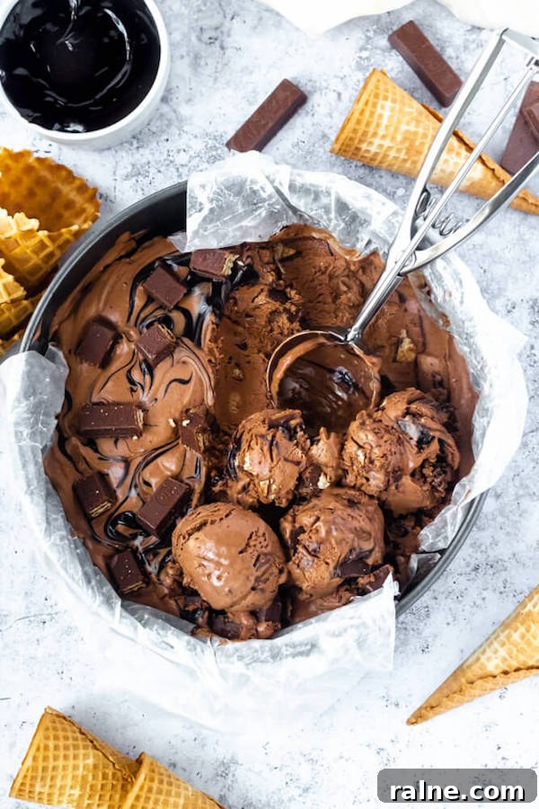 No-Churn Kit Kat Ice Cream no-churn chocolate ice cream loaded with chopped kit-kats and swirled with hot fudge sauce