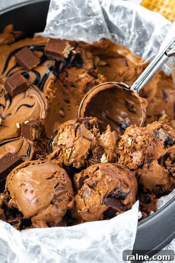 No-Churn Kit Kat Ice Cream no-churn chocolate ice cream loaded with chopped kit-kats and swirled with hot fudge sauce