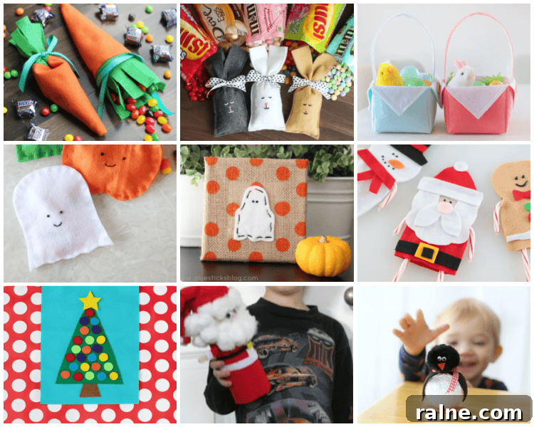 30 Felt Craft Ideas for Toys, Gifts and Home Decor 4 collage of felt holiday crafts