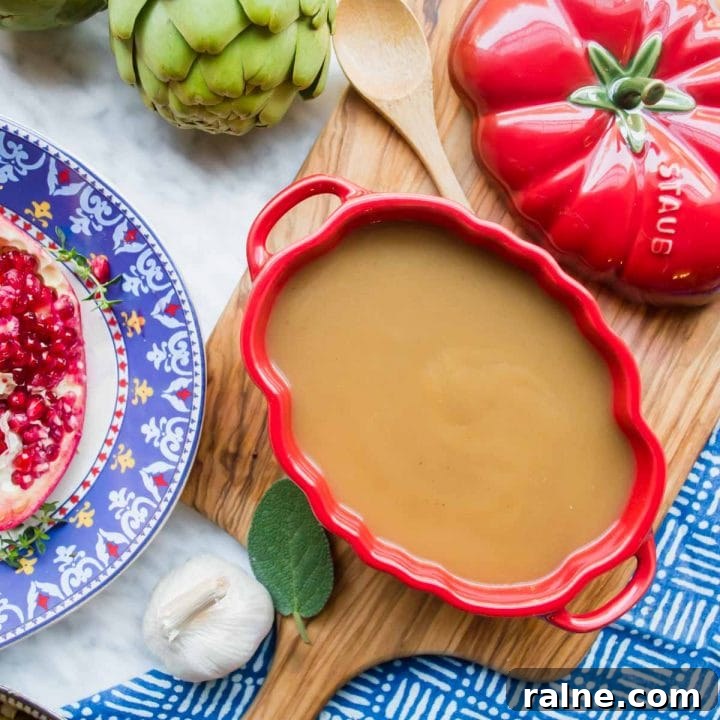 Turkey Au Jus Gravy with other sides flatlay.