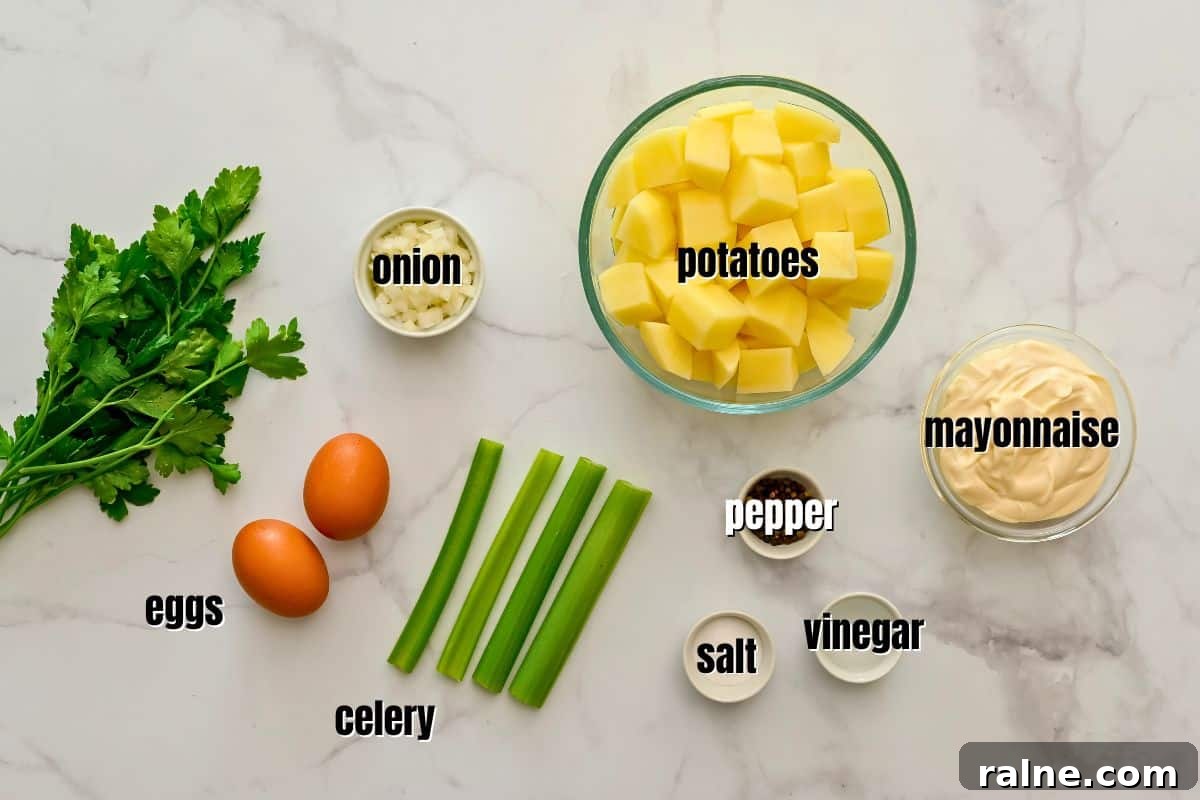 Ingredients for classic potato salad.