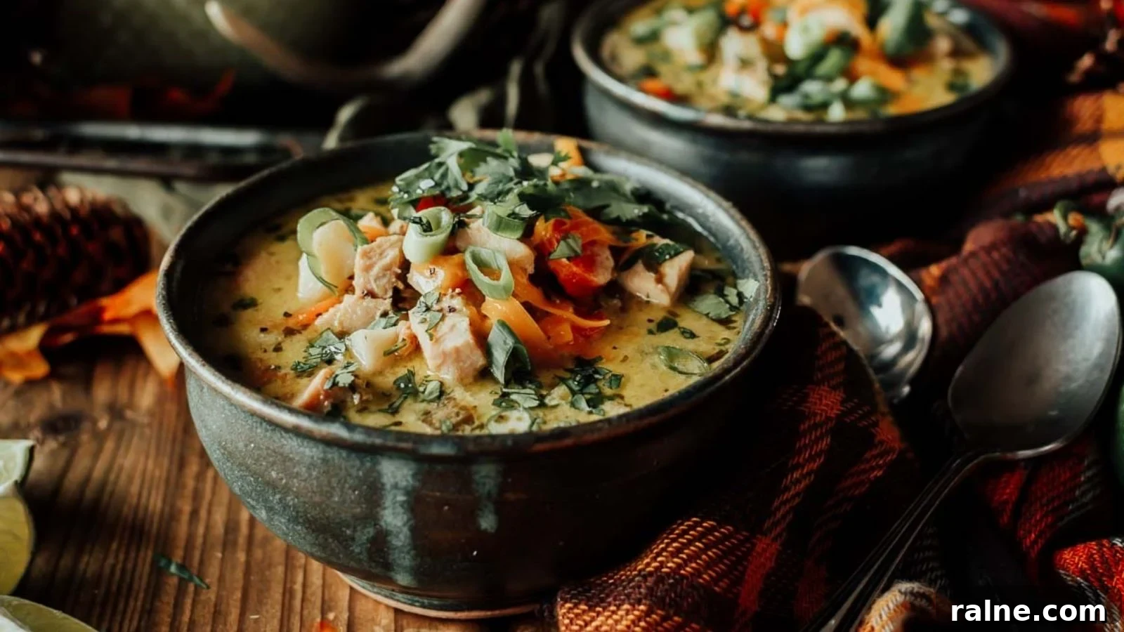 17 Comforting Soup Recipes for Quiet Evenings 15 Creamy hatch chili turkey soup with shredded turkey and roasted chilies in a thick broth.