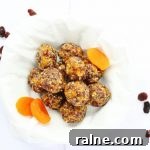 Snack balls with coconut, apricot and sultanas