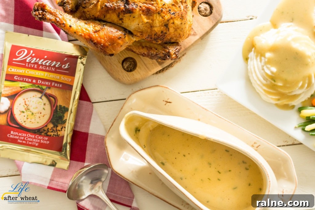 Gluten Free Gravy Easy, 3 ingredient gluten free gravy recipe that's also dairy free and tastes AMAZING! ThereIsLifeAfterWheat.com #GlutenFree #GlutenFreeGravy