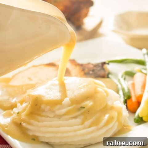 Gluten-Free Dairy-Free Gravy Recipe That Always Works 5 gluten free gravy poured over mashed potatoes