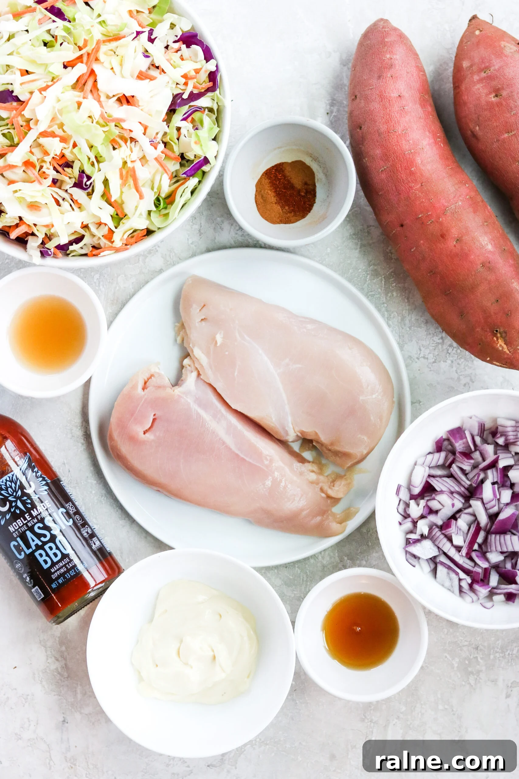Instant Pot BBQ Chicken Bowls with Tangy Coleslaw Recipe 3 ingredients to make bbq chicken bowls with sides