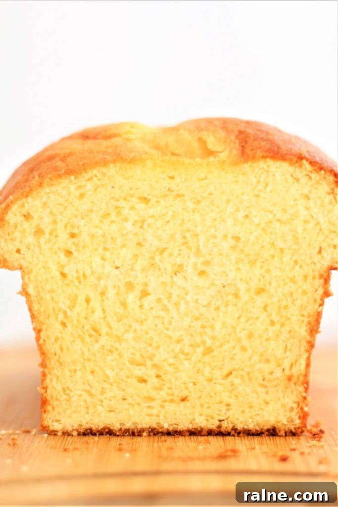 cut open view of gf brioche loaf