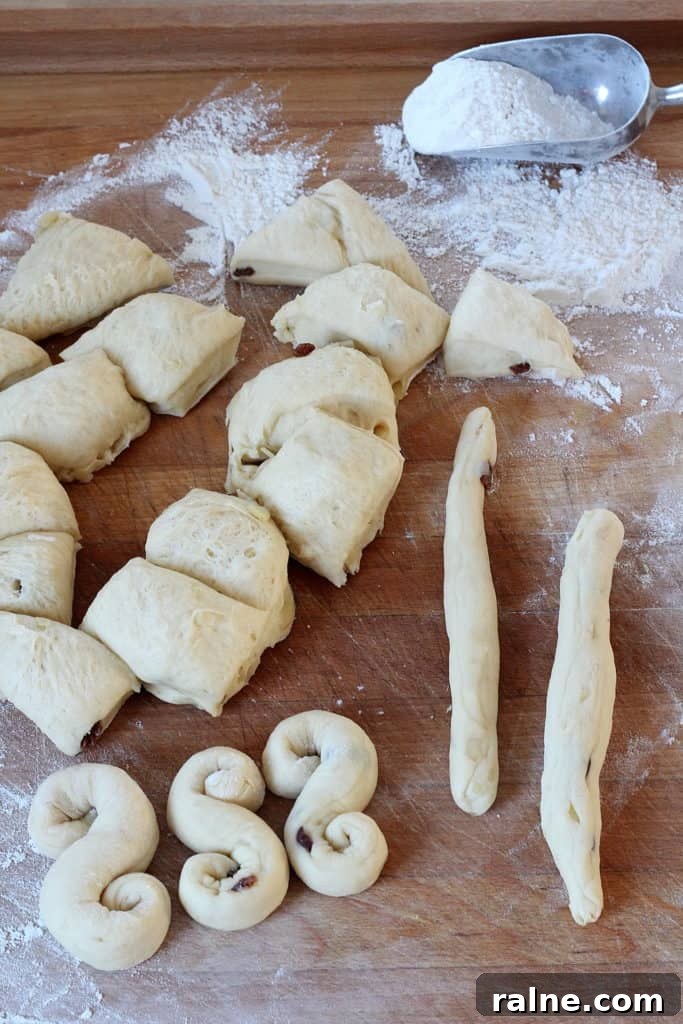 Easter Sweet Brioche Buns (Judas Ropes) 9 Roll the ropes and shape