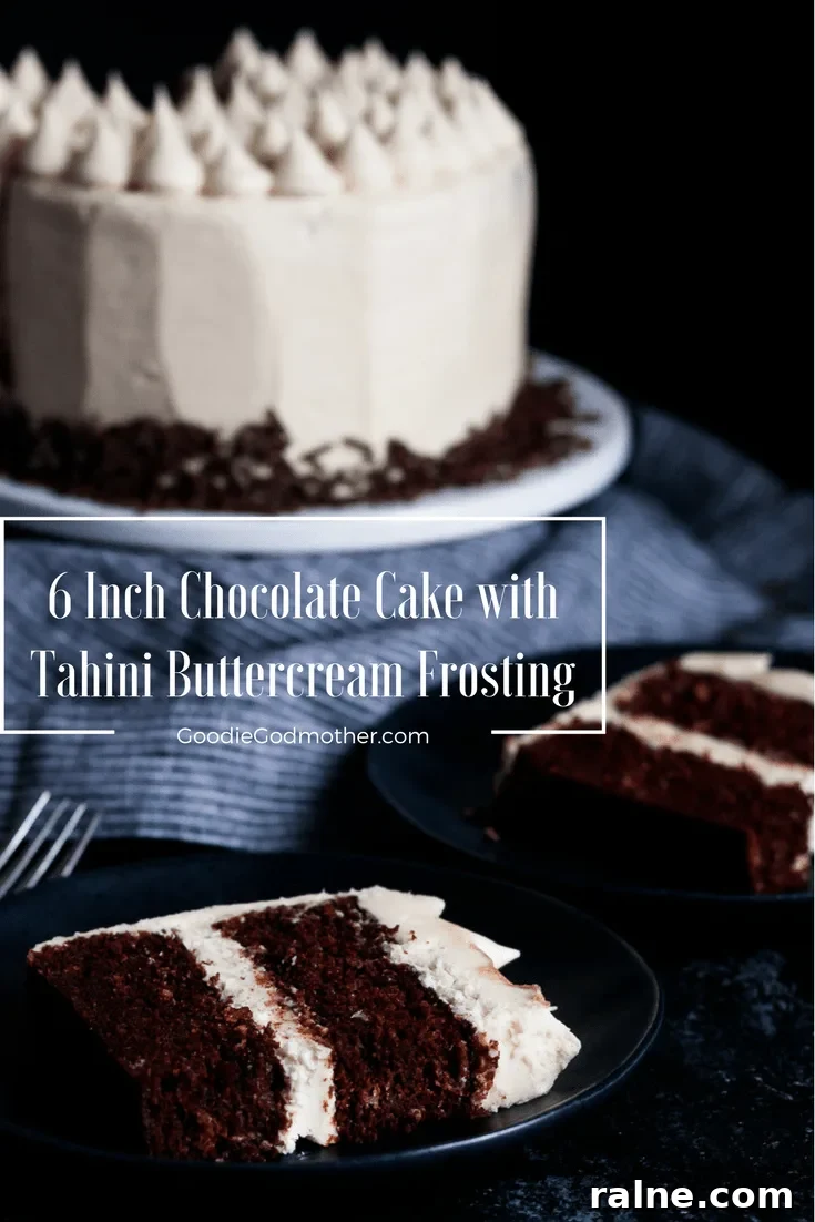 6-Inch Chocolate Cake with Tahini Buttercream Frosting 9 A six inch chocolate cake is the perfect size for smaller groups! Make this delicious chocolate cake recipe and pair it with a light and nutty tahini buttercream frosting.