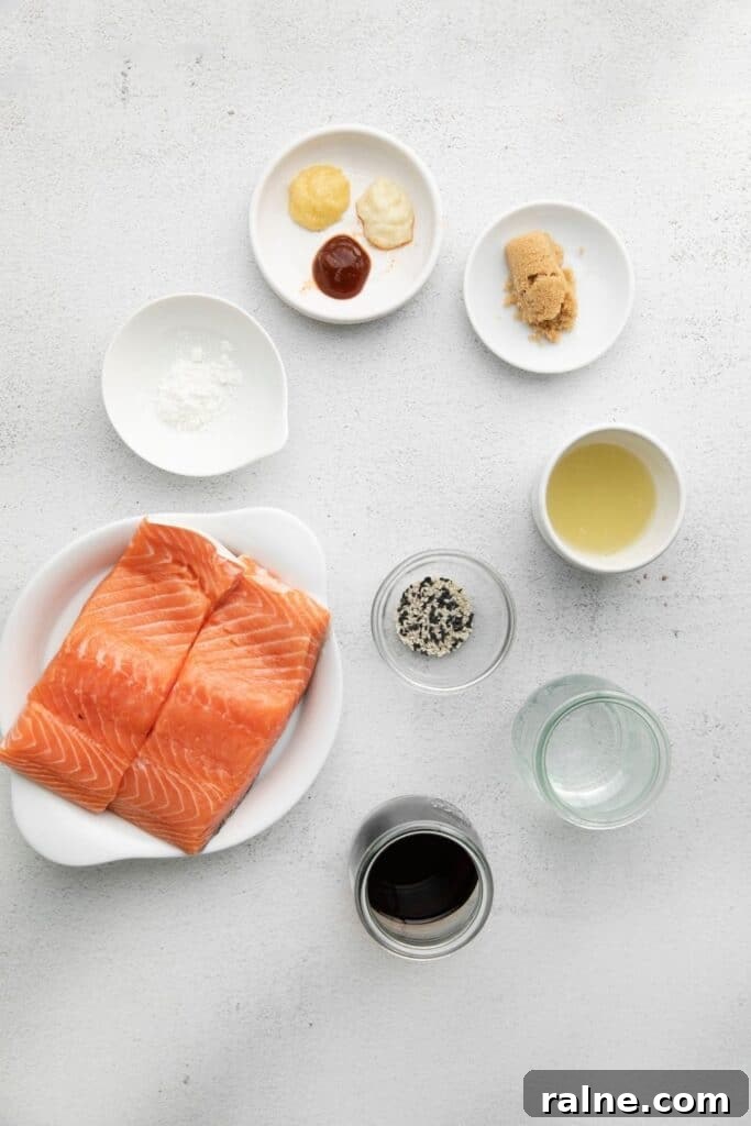 Instant Pot Salmon: Perfect Fresh or Frozen Fillets in Minutes 3 honey glazed salmon ingredients on table in bowls